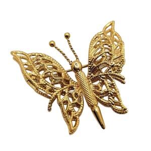 Vintage Monet Open Work Gold Tone Butterfly Brooch